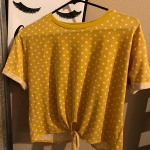 Yellow crop top with white dots